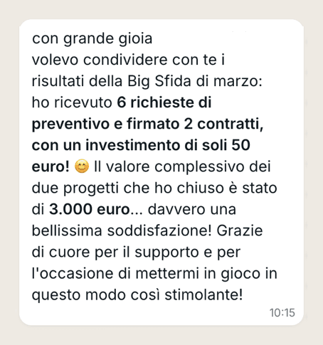 Messaggio di Romina: €3.000 con soli €50 di investimento