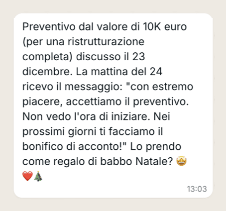 Messaggio di Lucia: €10.000 di preventivo accettato
