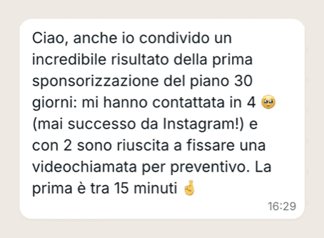 Messaggio di Sara: 4 contatti dalla prima sponsorizzazione