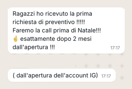 Messaggio di Ale: Prima richiesta dopo 2 mesi dall'apertura IG